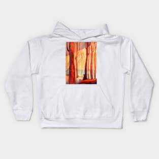 Red forest, sunset Kids Hoodie